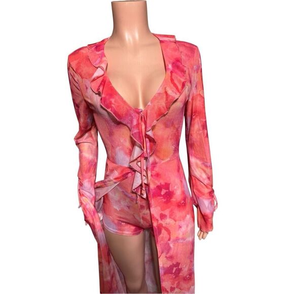 Fashion Nova V neck multicolor front tie mesh skirt M - Picture 6 of 8